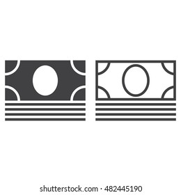 money line icon, outline and solid vector banknote sign, linear and full pictogram isolated on white, logo illustration