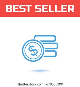 Money Line Icon. Payment system sign. Coins and Dollar cent sign isolated on white background. line design style. Vector Business concept