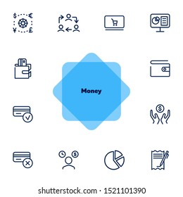 Money line icon set. Currency, credit card, wallet. Finance concept. Can be used for topics like salary, income, loan, banking
