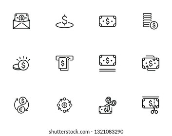 Money line icon set. Dollar banknote, cash, banking. Finance concept. Can be used for topics like investment, accounting, income