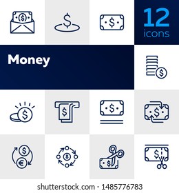Money line icon set. Dollar banknote, cash, banking. Finance concept. Can be used for topics like investment, accounting, income