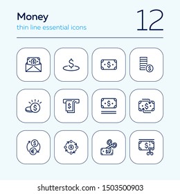 Money line icon set. Dollar banknote, cash, banking. Finance concept. Can be used for topics like investment, accounting, income