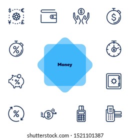 Money line icon set. Purse, safe, pos-terminal. Finance concept. Can be used for topics like currency exchange, saving, investment, payment