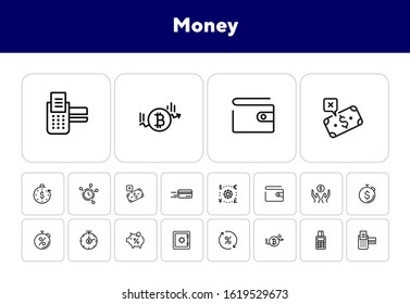 Money line icon set. Purse, safe, pos-terminal. Finance concept. Can be used for topics like currency exchange, saving, investment, payment