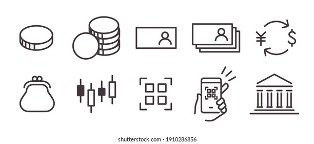 Juego de iconos de línea de dinero. ilustración vectorial.