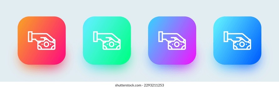 Money line icon in square gradient colors. Cash signs vector illustration.