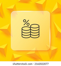 Money line icon. Stack of coins with percent sign. Discount, business, tax, profit, expenses, loss, earnings. Cash concept. Glassmorphism style. Vector line icon for Business and Advertising