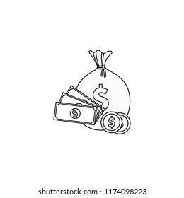Money. Line Icon Vector. Payment system. Coins and Dollar cent Sign isolated on white background. Flat design style. Business concept.