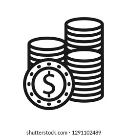 Money. Line Icon Vector. Payment system. Coins and Dollar cent Sign isolated on white background. Flat design style. Business concept.