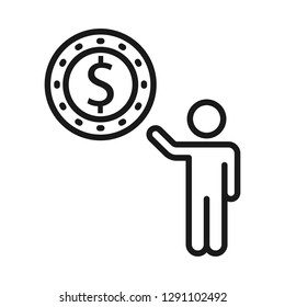 Money. Line Icon Vector. Payment system. Coins and Dollar cent Sign isolated on white background. Flat design style. Business concept.