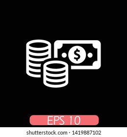 Money. Line Icon Vector. Payment system. Coins and Dollar cent Sign isolated on white background. Flat design style. Business concept. EPS 10, Premium. - Vektör