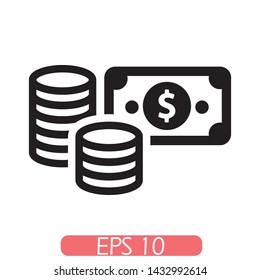 Money. Line Icon Vector. Payment system. Coins and Dollar cent Sign isolated on white background. Flat design style. Business concept. EPS 10, Premium. - Vektör
