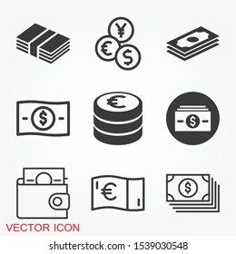 Money. Line Icon Vector. Payment system. Coins and Dollar cent Sign isolated on white background. Flat design style. Business concept.