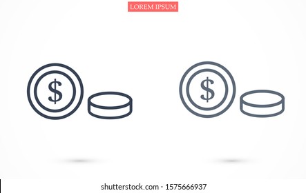 Money Line Icon Vector. Payment system. Coins and Dollar cent Sign isolated on white background Money Line Icon Vector. Flat design style. Money Line Icon Vector Business concept.