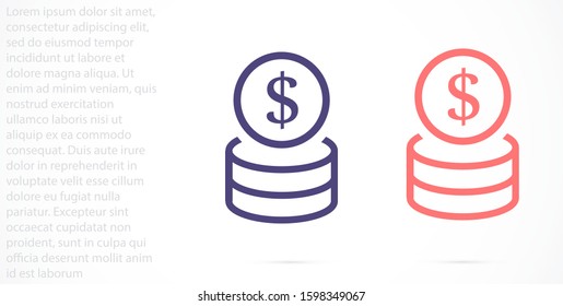 Money Line Icon Vector. Payment system. Coins and Dollar cent Sign isolated on white background Money Line Icon Vector. Flat design style. Money Line Icon Vector Business concept.