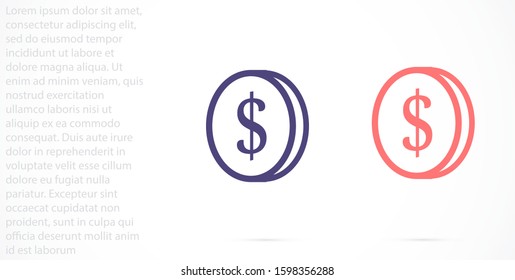 Money Line Icon Vector. Payment system. Coins and Dollar cent Sign isolated on white background Money Line Icon Vector. Flat design style. Money Line Icon Vector Business concept.