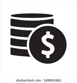 Money. Line Icon Vector. Payment system. Coins and Dollar cent Sign isolated on white background. Flat design style