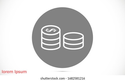 Vektorillustration der Geldlinie Zahlungssystem. Münzen und Dollar-Cent-Zeichen einzeln auf weißem Hintergrund Money Line Symbol Vektorillustration. Flaches Design. Money Line Icon Vektorillustration Business Konzept.
