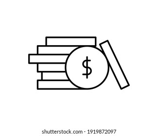 Money. Line Icon Vector. Payment system. Coins and Dollar cent Sign isolated on white background. Flat design style. Business concept