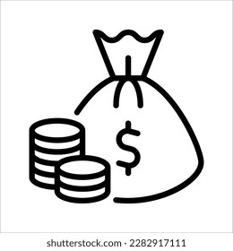 Dinero. Vector de iconos de línea. Sistema de pago. Monedas y signo de dólar aislado en fondo blanco. ilustración vectorial