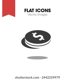 Dinero. Vector de icono de línea. Sistema de pago. Monedas y centavo de dólar Signo aislado sobre fondo blanco. Diseño plano estilo