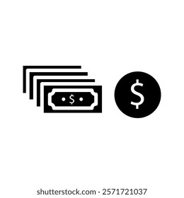 Money. Line Icon Vector. Payment system. Coins and Dollar cent Sign isolated on white background. Flat design style. Business concept.