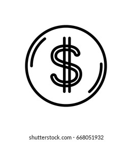 Money. Line Icon Vector. Payment System. Coins And Dollar Cent Sign Isolated On White Background. Flat Design Style. Business Concept.