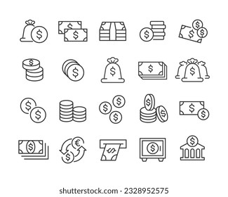 Dinero - Iconos de línea - Accionamiento Editable