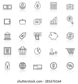 Money line icons with reflect on white, stock vector