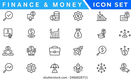 Money line icons. Set of Banking, Wallet and Coins icons. Credit card, Currency exchange and Cashback money service. Euro and Dollar, Cash wallet, exchange. Banking credit card, atm payment
