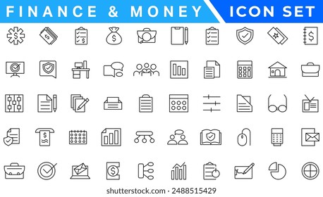 Money line icons. Set of Banking, Wallet and Coins icons. Credit card, Currency exchange and Cashback money service. Euro and Dollar, Cash wallet, exchange. Banking credit card, atm payment. Vector