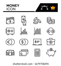 Money Line Icons Set. Editable Stroke