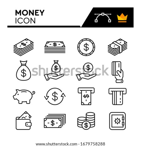 Money line icons set. Editable Stroke