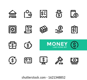 Money line icons set. Modern outline symbols collection, minimal style simple linear graphic design elements. Vector line icons