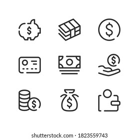 Money line icons set. Modern graphic design concepts, black stroke linear symbols, simple outline elements collection. Vector line icons