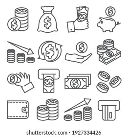 Money line icons set on white background