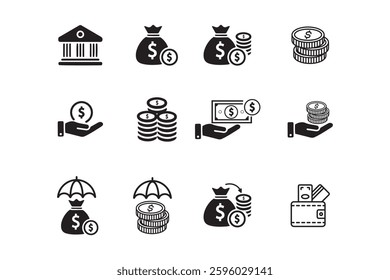 Money line icons set vector