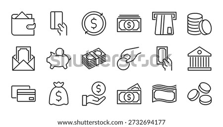 Money line icons set vector illustration. Editable stroke