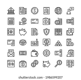 Money line icons. Vector thin line design. Finance, banking, financial concepts. Premium quality. Modern linear elements, simple outline symbols collection. Vector money icons set