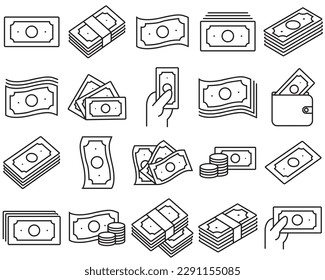 Money line network icons, logo banknote, bill, cash, vector