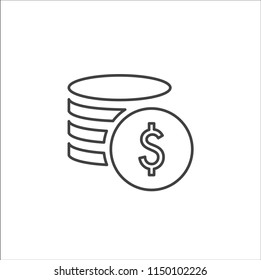 Money. Line outline Icon Vector. Coins and Dollar cent Sign isolated on white background