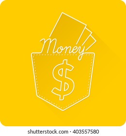 Money in a linear style. Vector illustration on a yellow background.