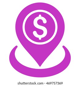 Money Location icon. Vector style is flat iconic symbol with rounded angles, violet color, white background.