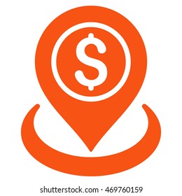 Money Location icon. Vector style is flat iconic symbol with rounded angles, orange color, white background.