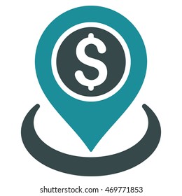 Money Location icon. Vector style is bicolor flat iconic symbol with rounded angles, soft blue colors, white background.
