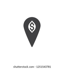 Money location pin vector icon. filled flat sign for mobile concept and web design. Dollar map marker simple solid icon. Symbol, logo illustration. Pixel perfect vector graphics