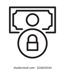 Money lock icon. Outline style. Vector. Isolate on white background.