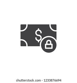 Money lock vector icon. filled flat sign for mobile concept and web design. Padlock and dollar financial protection simple solid icon. Symbol, logo illustration. Pixel perfect vector graphics
