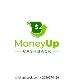 Money logo vector design. Cashback service logo template. Business and finance icon. Money with arrow up. Currency. Financial support