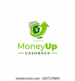Money logo vector design. Cashback service logo template. Business and finance icon. Money with arrow up. Currency. Financial support